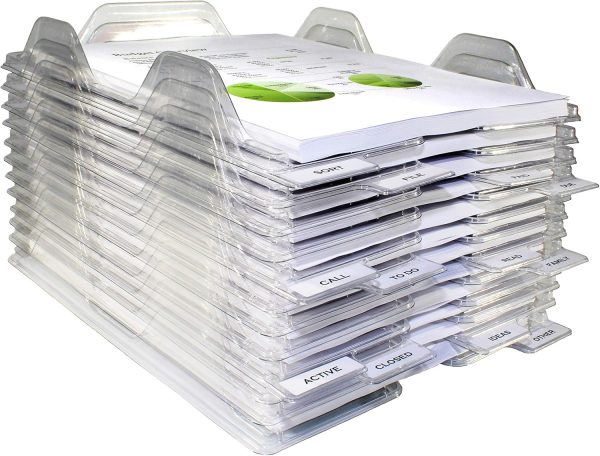 File Organizers - Letter Size, Stackable Trays for Desk - for Office Files, Mail, Documents - 12 Pack, Clear